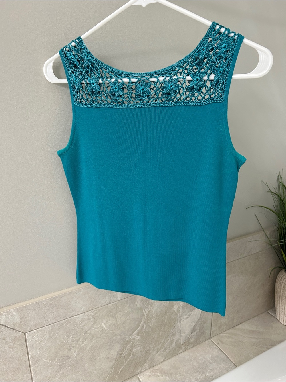 Joseph A Teal Crochet Yoke Tank Top
